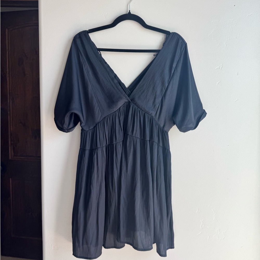 Mustard Seed Dark Navy V Neck Mini Dress Coquette Clean Girl Boho Western S